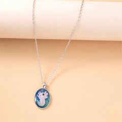 Cartoon Pink Axolotl Glass Pendant Necklace for Women Round Party Animal Jewelry