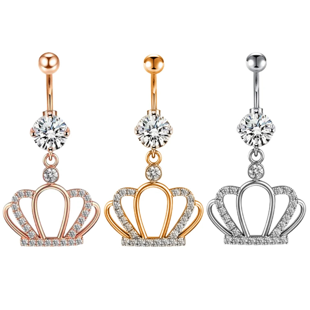 Crown Angel Wing Belly Ring Sexy Navel Piercing Bar Flower Belly Bar