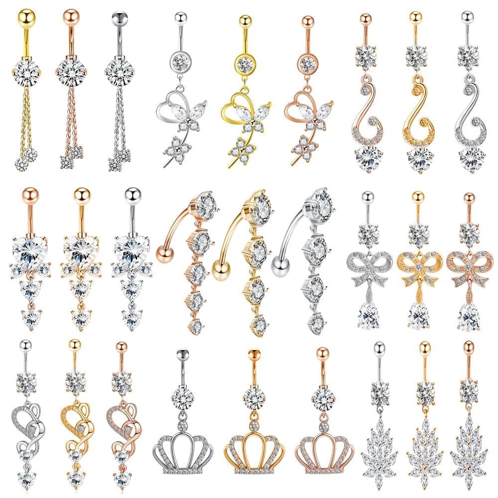 Crown Angel Wing Belly Ring Sexy Navel Piercing Bar Flower Belly Bar