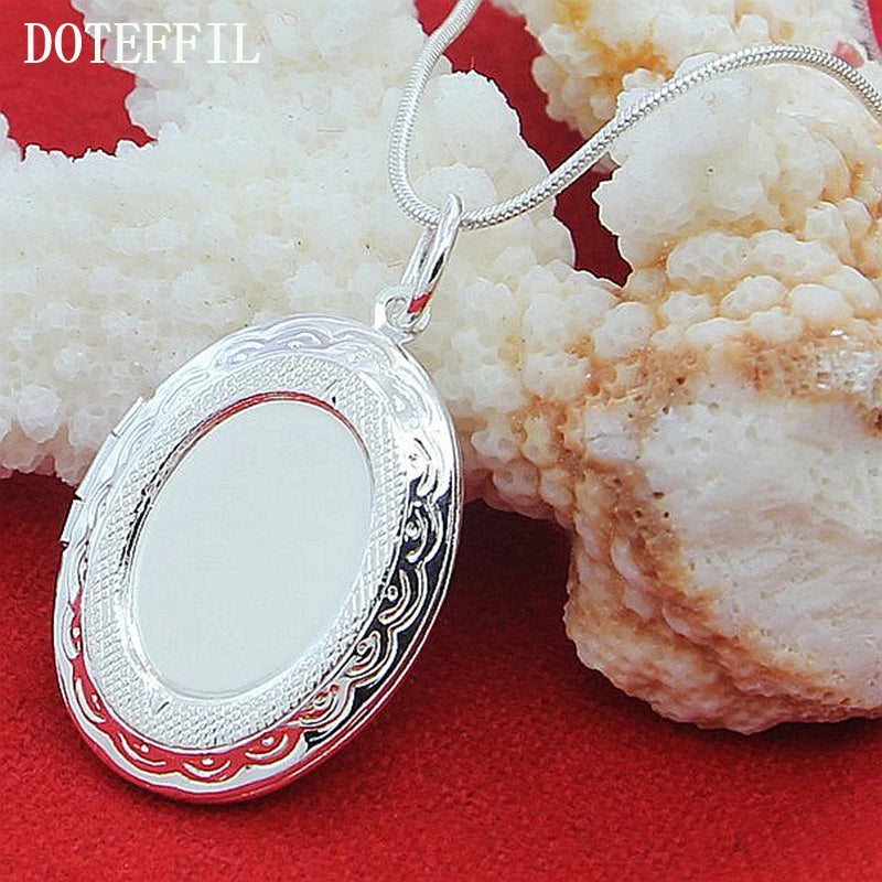 925 Silver Round Photo Frame Pendant Necklace Snake Chain Wedding Jewelry