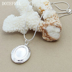 925 Silver Round Photo Frame Pendant Necklace Snake Chain Wedding Jewelry