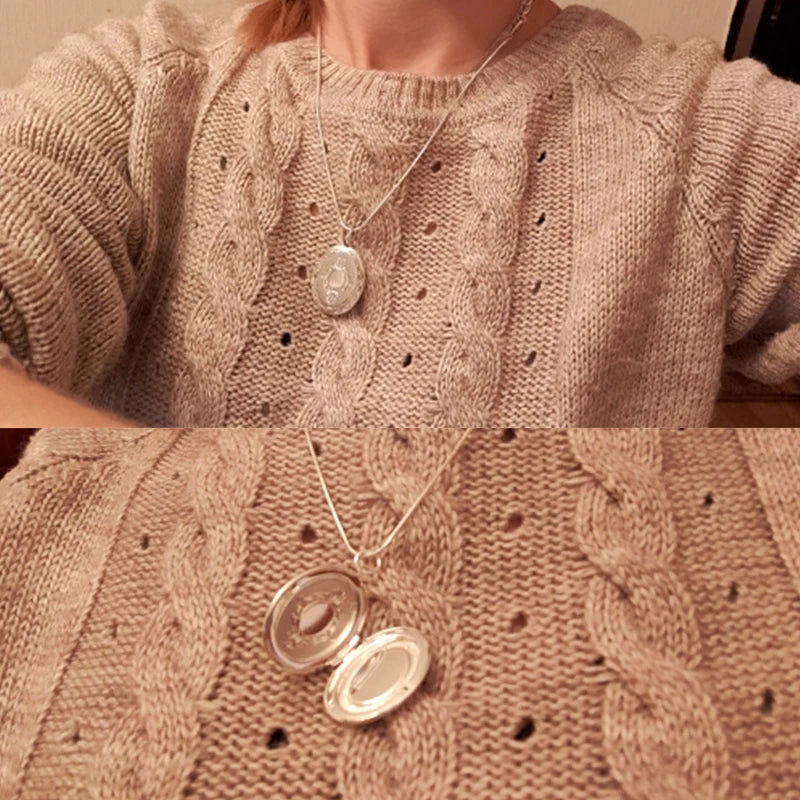 925 Silver Round Photo Frame Pendant Necklace Snake Chain Wedding Jewelry