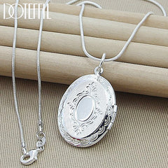 925 Silver Round Photo Frame Pendant Necklace Snake Chain Wedding Jewelry