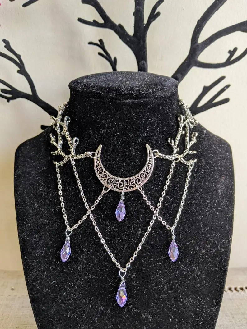 Enchanted Forest Drop Choker Necklace Witch Fantasy Twig Jewelry