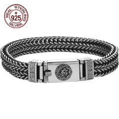 Real S925 Silver Heavy Bracelet Men's Retro Personality Vintage Jewelry