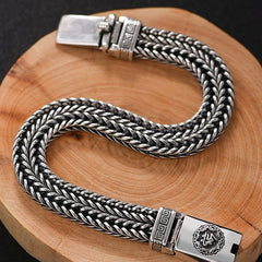 Real S925 Silver Heavy Bracelet Men's Retro Personality Vintage Jewelry
