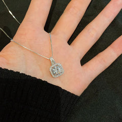 925 Silver Square Diamond Necklace Moissanite Pendant Wedding