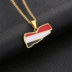 Enamel Yemen Map Flag Pendant Neckalces - Stainless Steel Yemeni Charm