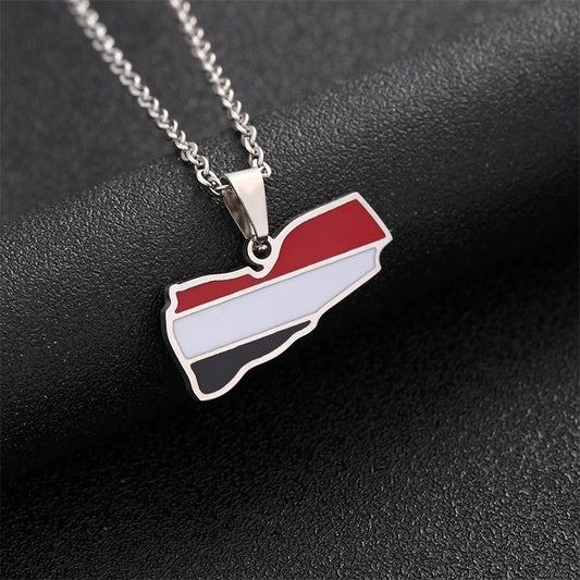 Enamel Yemen Map Flag Pendant Neckalces - Stainless Steel Yemeni Charm