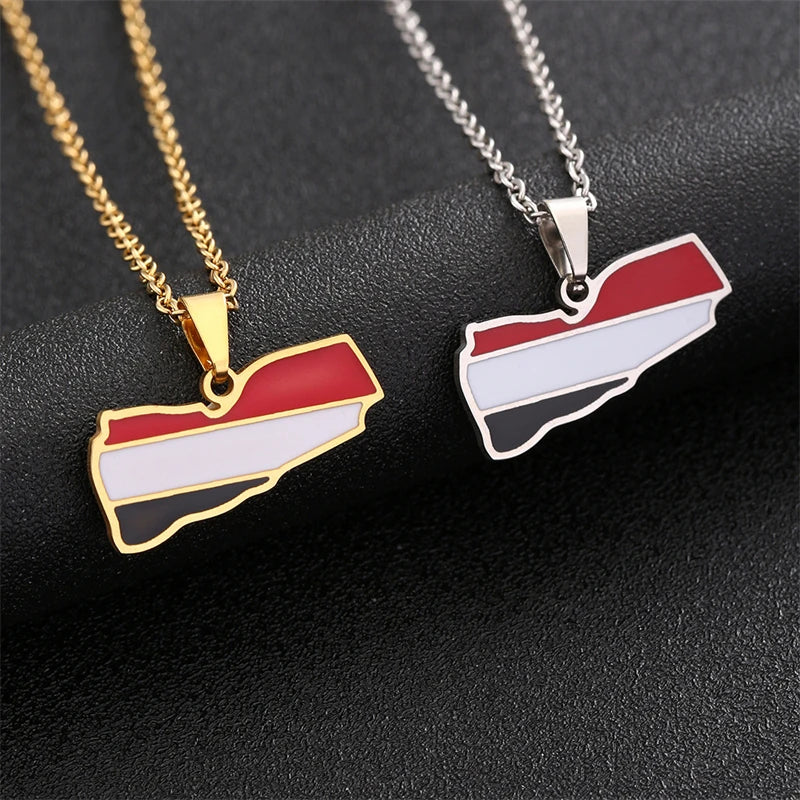 Enamel Yemen Map Flag Pendant Neckalces - Stainless Steel Yemeni Charm