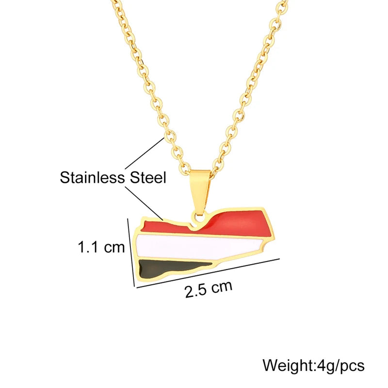 Enamel Yemen Map Flag Pendant Neckalces - Stainless Steel Yemeni Charm