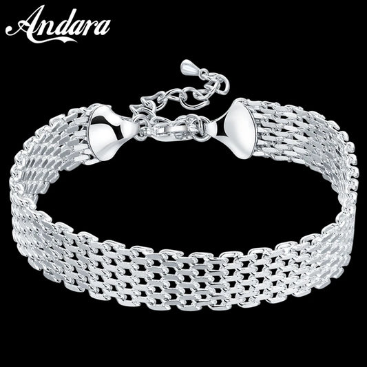 925 Sterling Silver Mesh Bracelet Woman Jewelry Gift