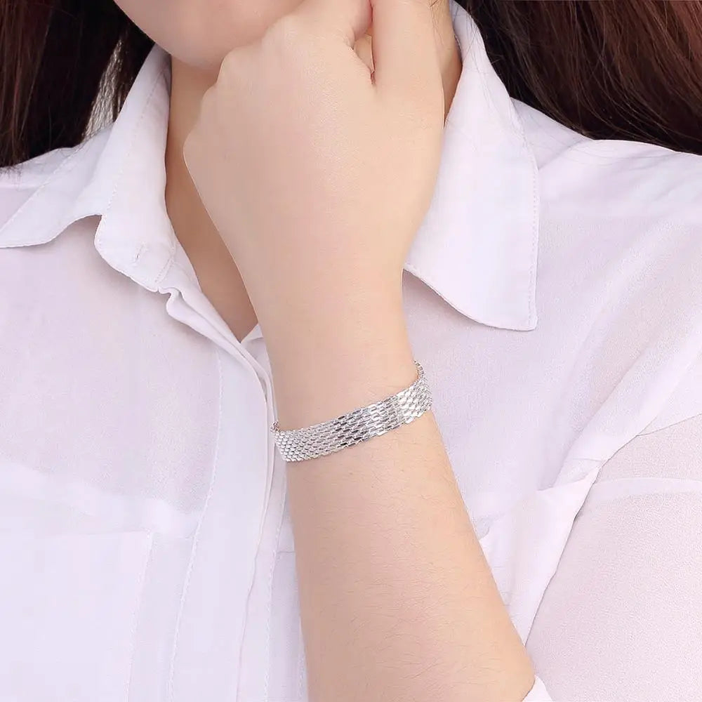 925 Sterling Silver Mesh Bracelet Woman Jewelry Gift