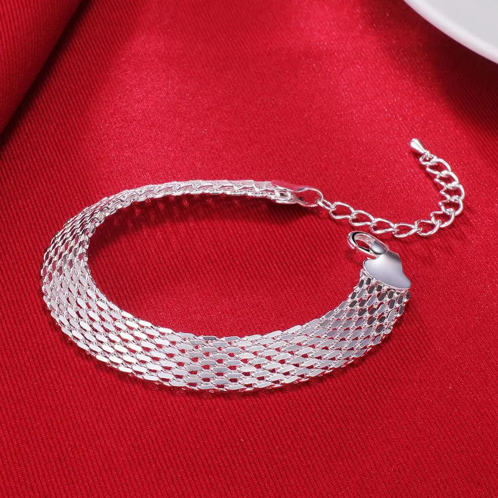 925 Sterling Silver Mesh Bracelet Woman Jewelry Gift