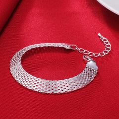 925 Sterling Silver Mesh Bracelet Woman Jewelry Gift