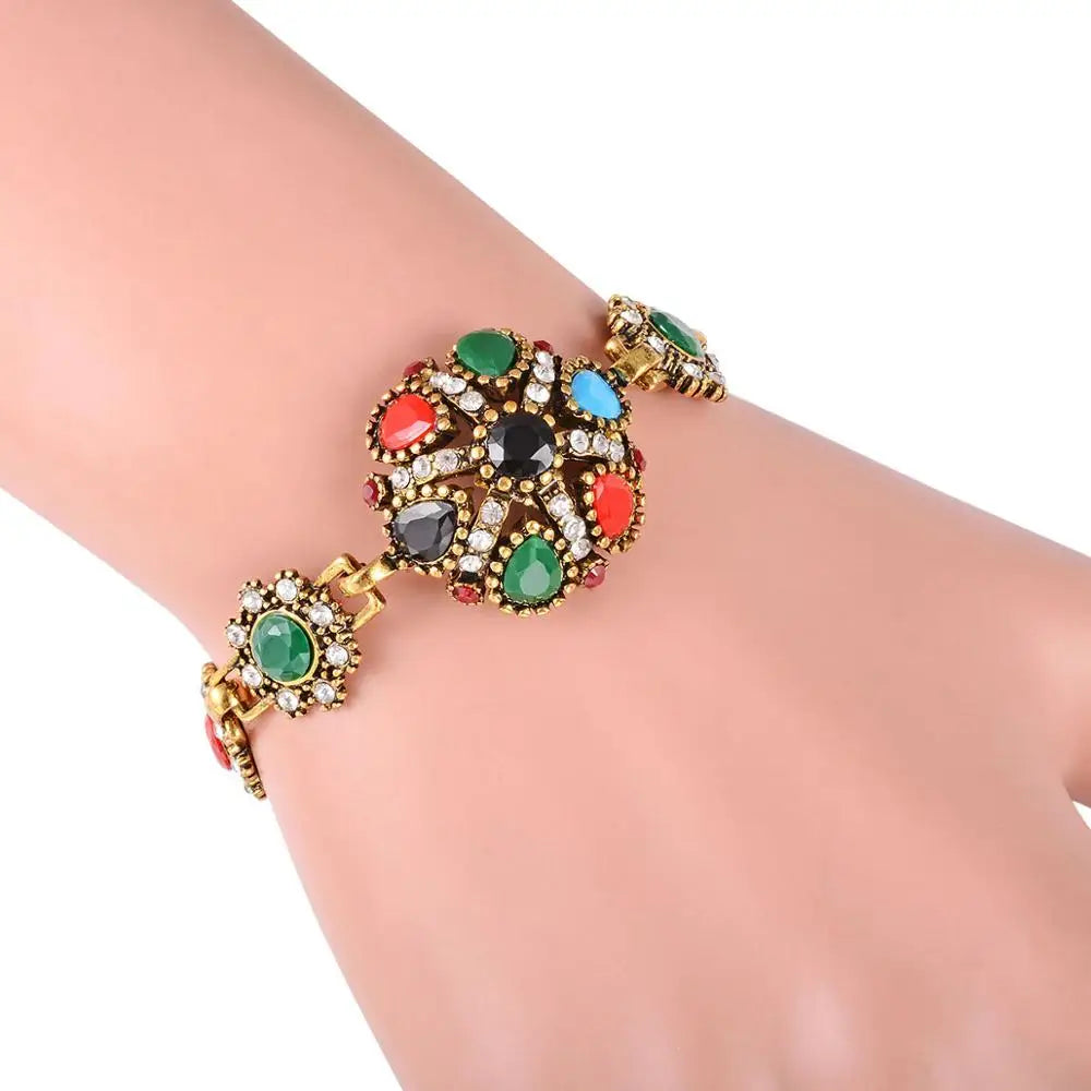 Vintage Tibet Alloy Colorful Resin Bracelet for Women