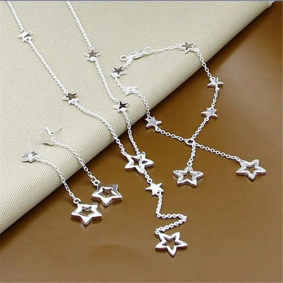 925 Silver Snake Chain Bracelet and Necklace Set for Women Men