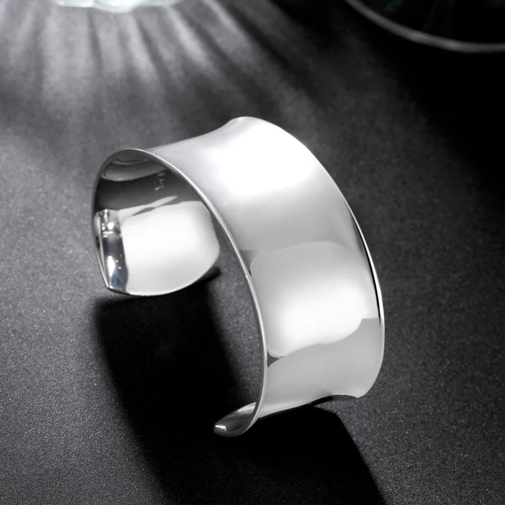 Silver 925 Round Big Open Bangle Bracelet Women Men Jewelry