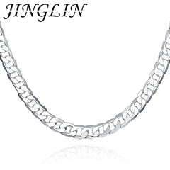 JINGLIN 925 Silver 8MM Chain Necklace 16-24 inch Flat Sideways Wedding Jewelry