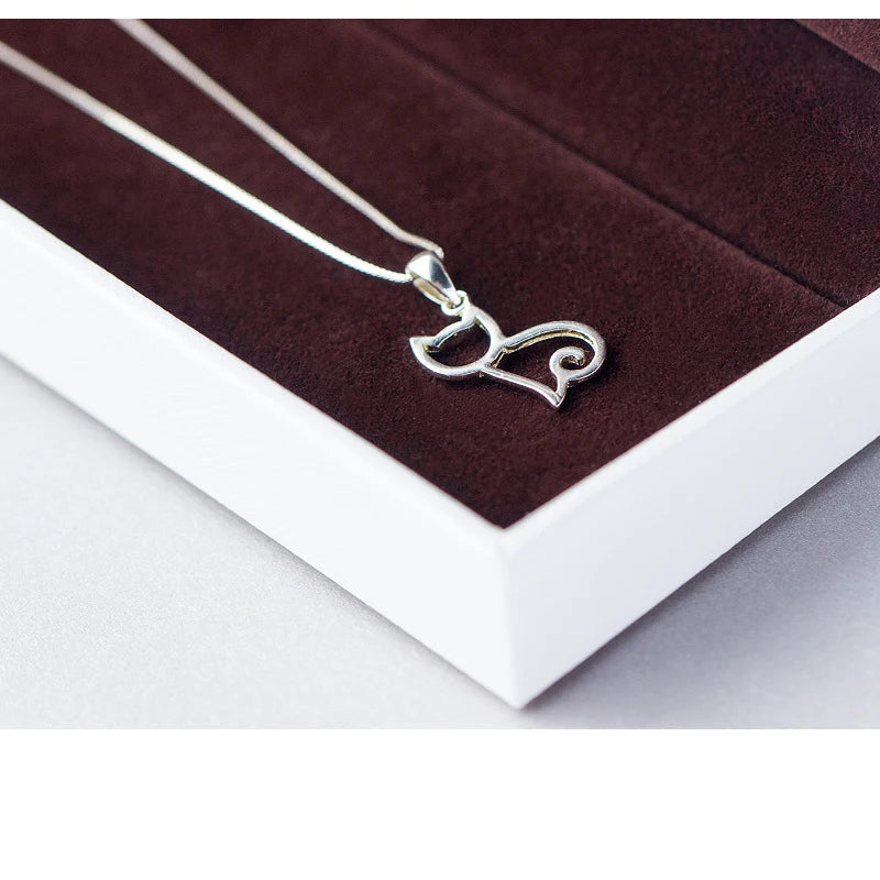 925 Silver Cat Pendant Necklace Cute Cat Women's Jewelry Gift