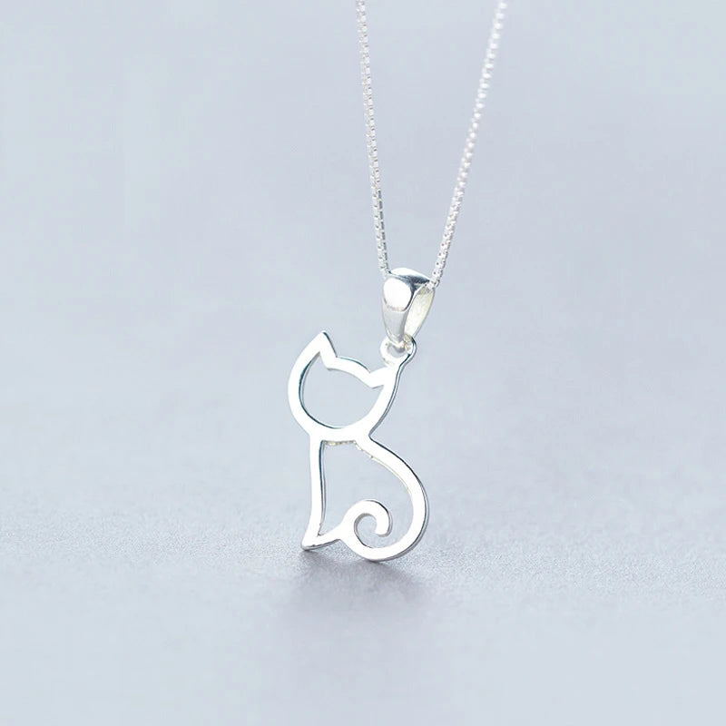 925 Silver Cat Pendant Necklace Cute Cat Women's Jewelry Gift