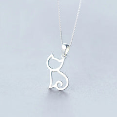 925 Silver Cat Pendant Necklace Cute Cat Women's Jewelry Gift