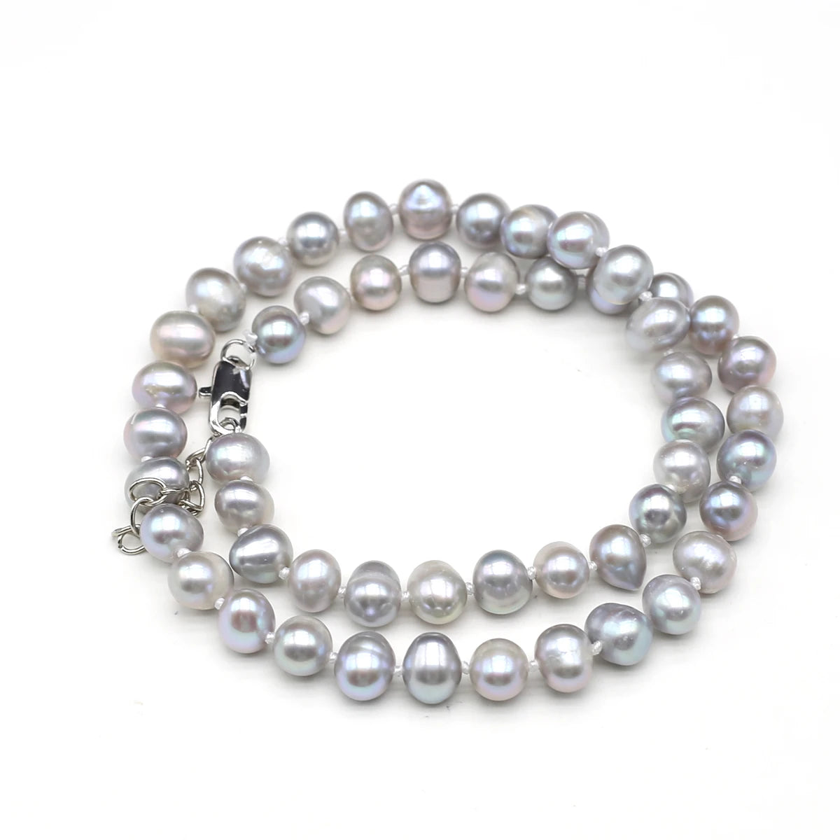 Grey Freshwater Pearl Necklace 8-9mm Round Pearls 45cm