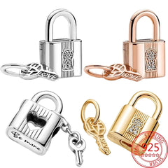 925 Silver Padlock & Key Dangle Charm for Bracelet