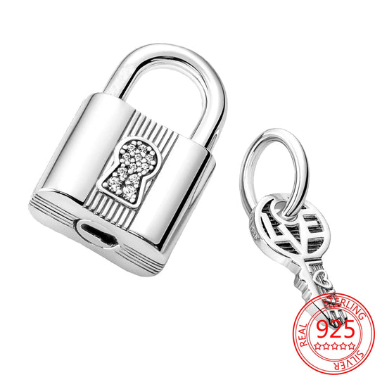 925 Silver Padlock & Key Dangle Charm for Bracelet