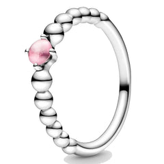 925 Silver Birthstone Beaded Ring Crystal Women Jewelry Birthday Gift