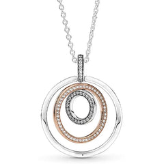 925 Sterling Silver Two-tone Circles Signature Pave & Beads Pendant & Necklace