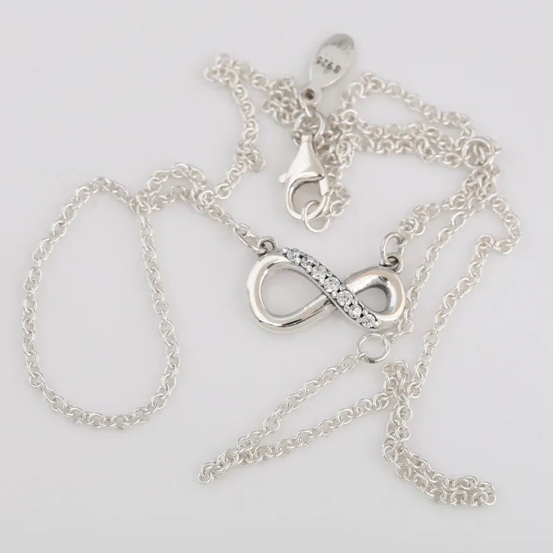 Sparkling Infinity Crystal Necklace 925 Sterling Silver Women Party Gift