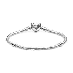 925 Silver Family Tree Heart Clasp Snake Chain Bracelet