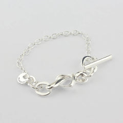 Sterling Silver Knotted Heart Charms T-Bar Bracelet 925 Bangle