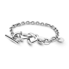 Sterling Silver Knotted Heart Charms T-Bar Bracelet 925 Bangle