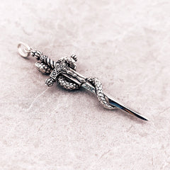 Blackened Sword With Snake 925 Sterling Silver Jewelry