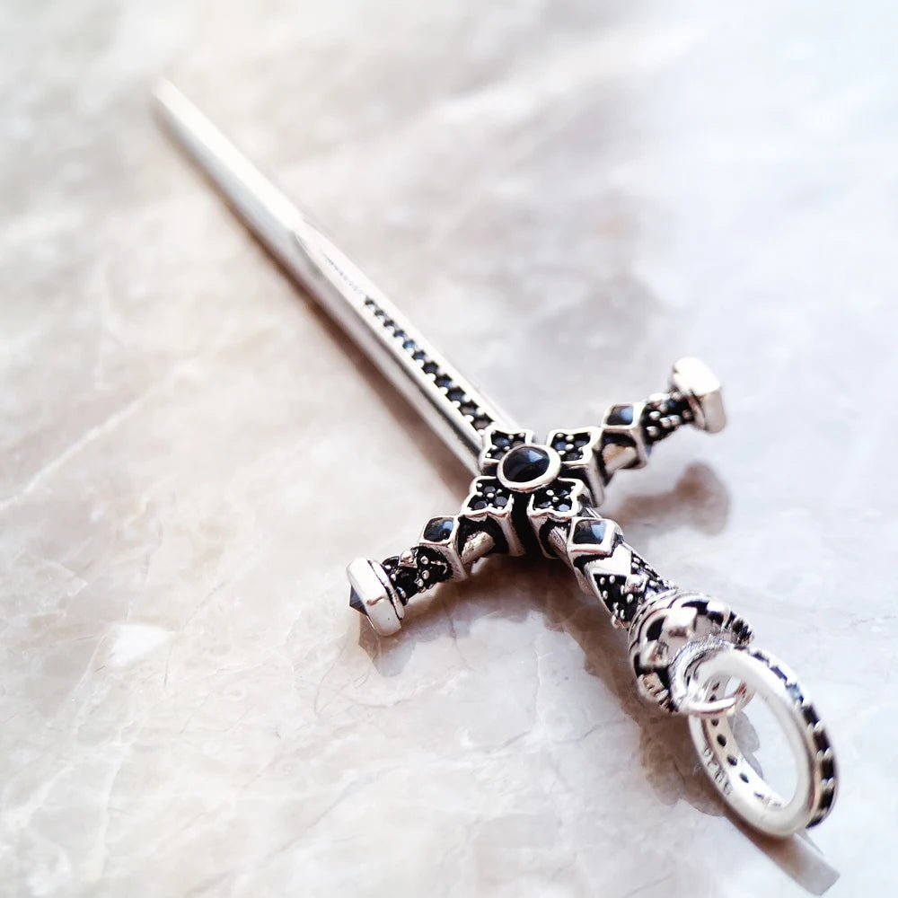 Vintage 925 Sterling Silver Pendant Royal Sword