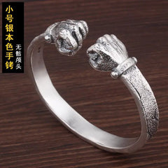 Men's 999 Silver Power Fist Cuff Bracelet Retro Personality Solid