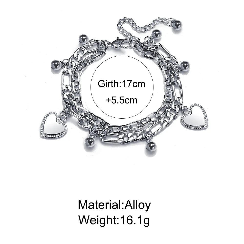 Punk Silver Chain Bracelet Cross Heart Bear Pendant