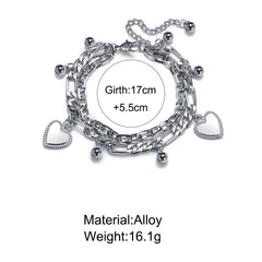 Punk Silver Chain Bracelet Cross Heart Bear Pendant