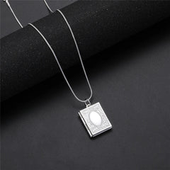Vintage Silver 925 Square Openable Photo Locket Pendant Necklace