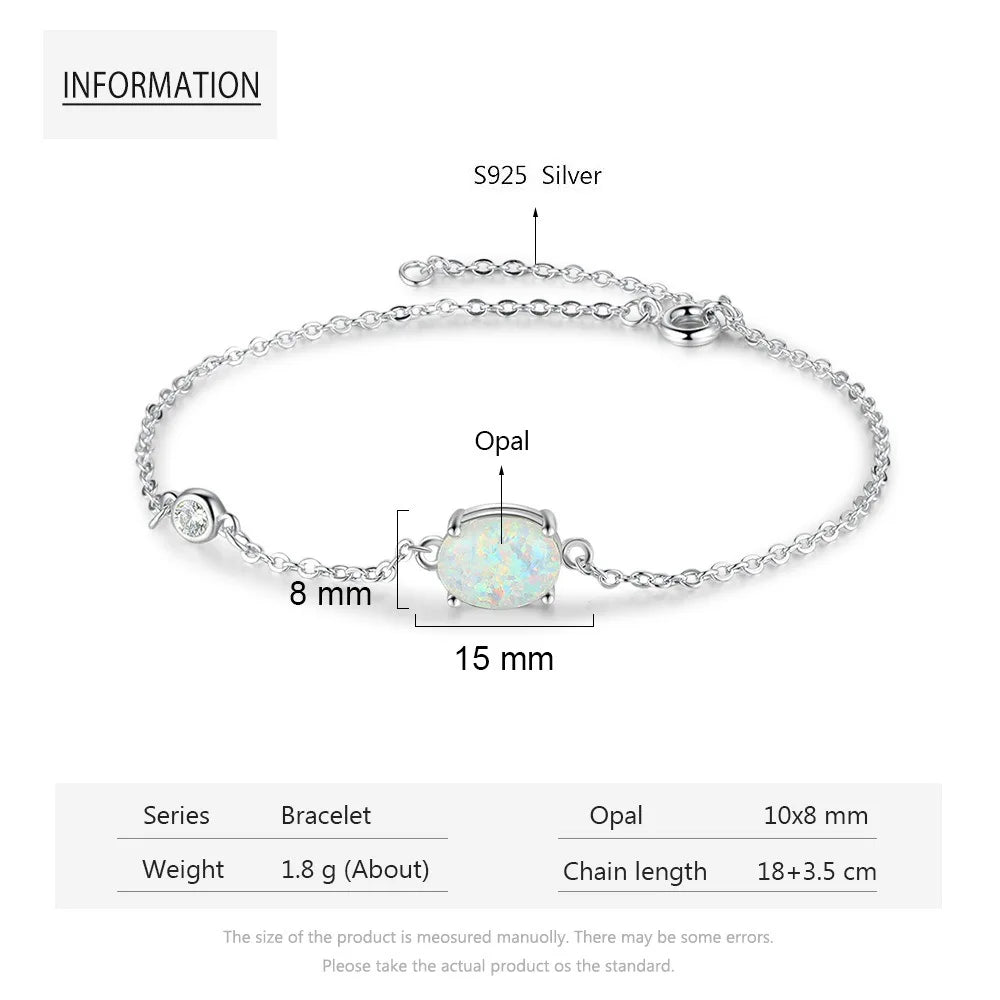 S925 Opal Pendant Silver Bracelet Delicate Jewelry for Women