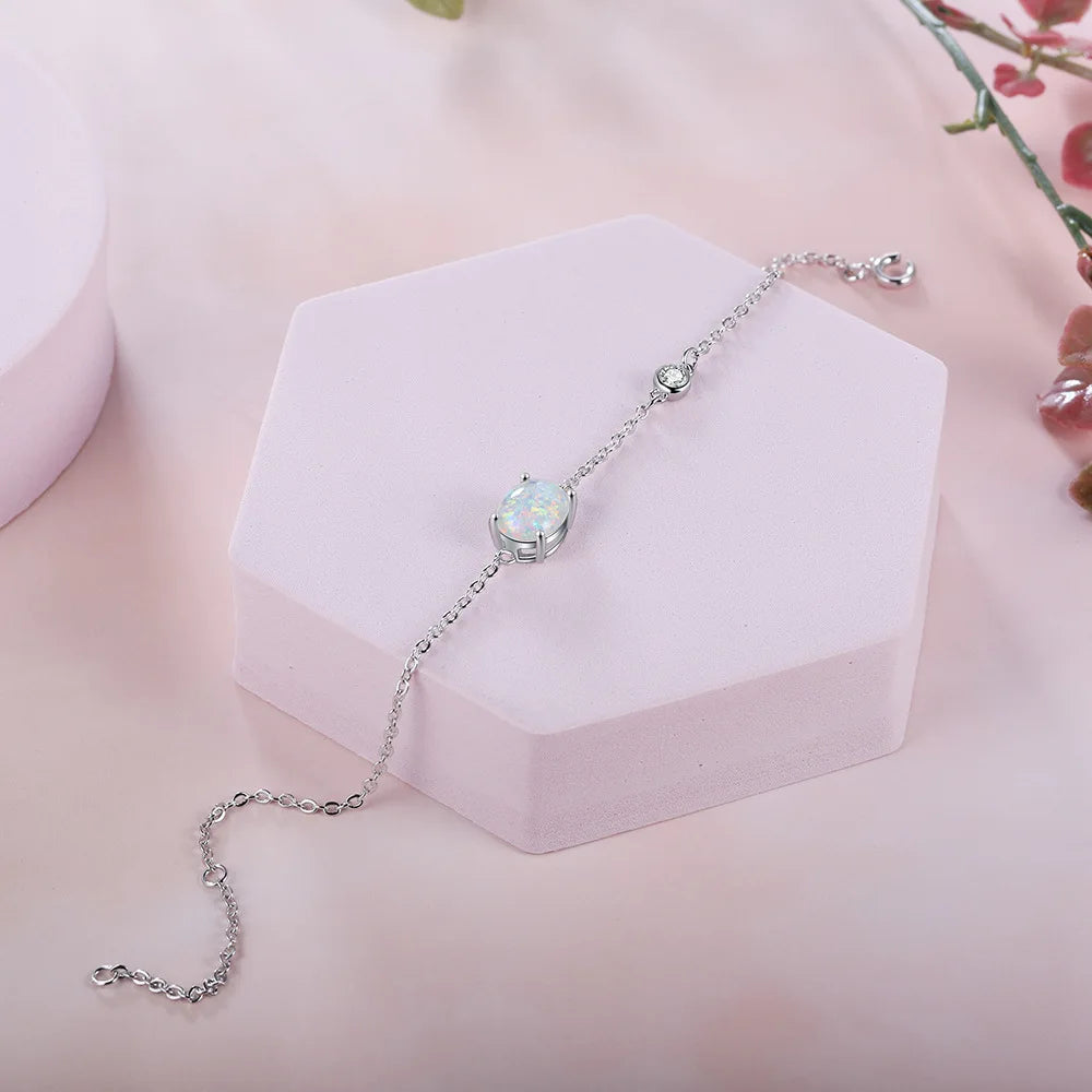 S925 Opal Pendant Silver Bracelet Delicate Jewelry for Women