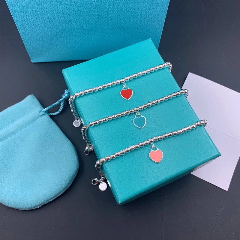 S925 Silver Heart Bead Bracelet Women Jewelry Gift