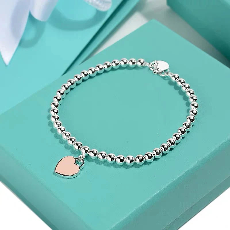 S925 Silver Heart Bead Bracelet Women Jewelry Gift