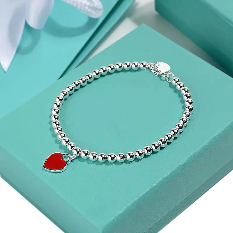S925 Silver Heart Bead Bracelet Women Jewelry Gift