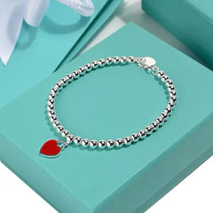 S925 Silver Heart Bead Bracelet Women Jewelry Gift