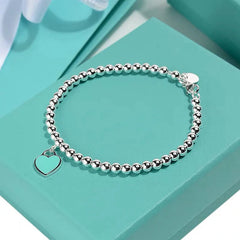 S925 Silver Heart Bead Bracelet Women Jewelry Gift