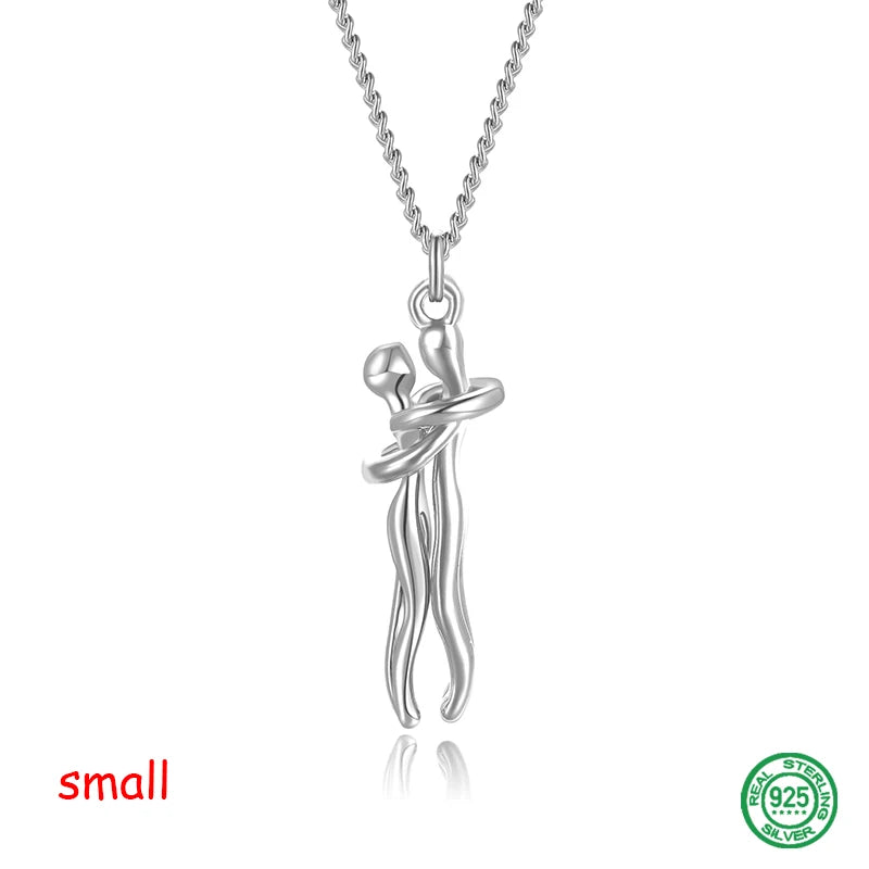 S925 Silver Women's Pearl Necklace Couple Hug Pendant Chain 2021