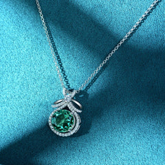 925 Silver 3CT Emerald Aquamarine Necklace Pendant